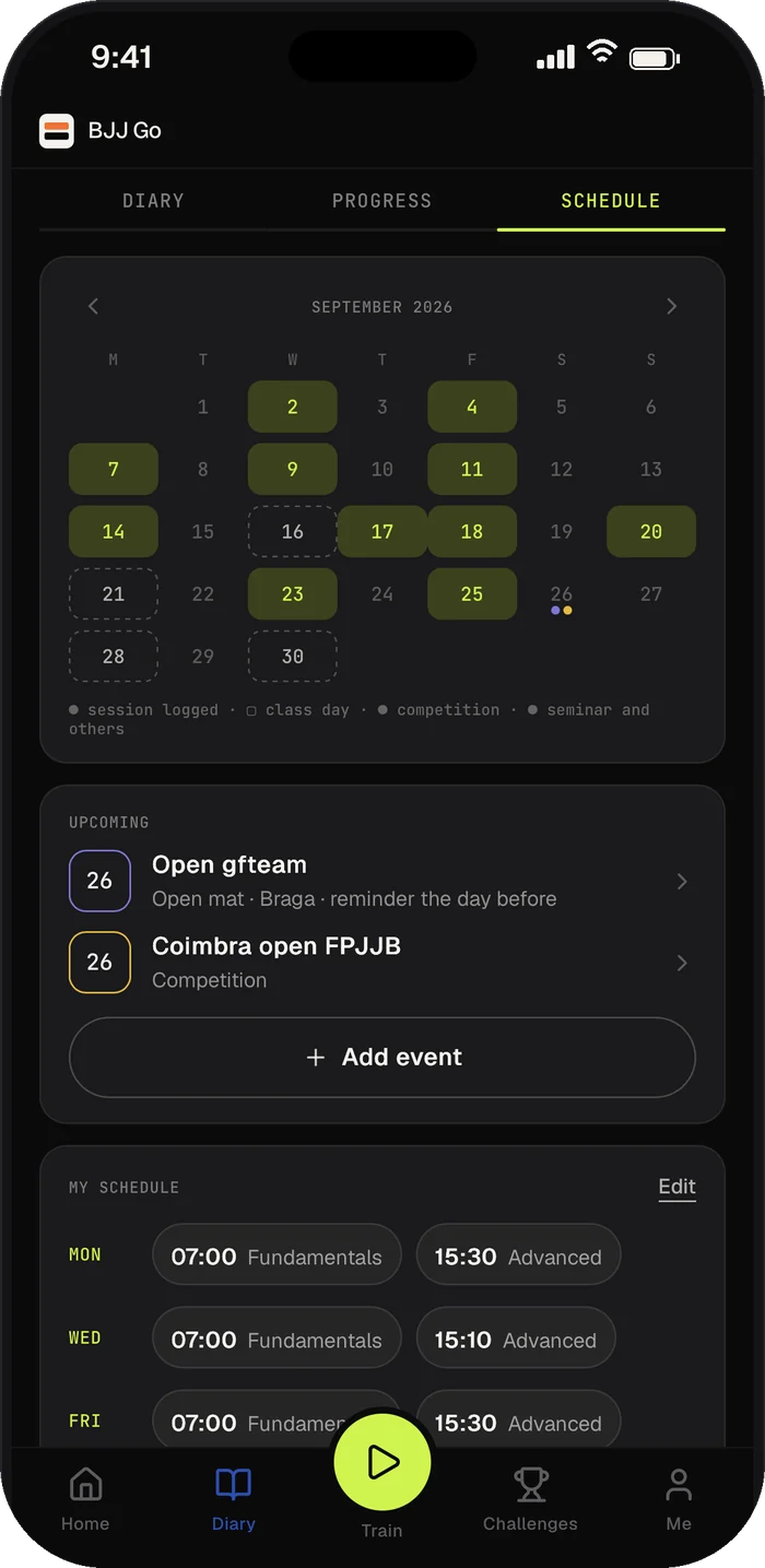 Schedule with classes and events